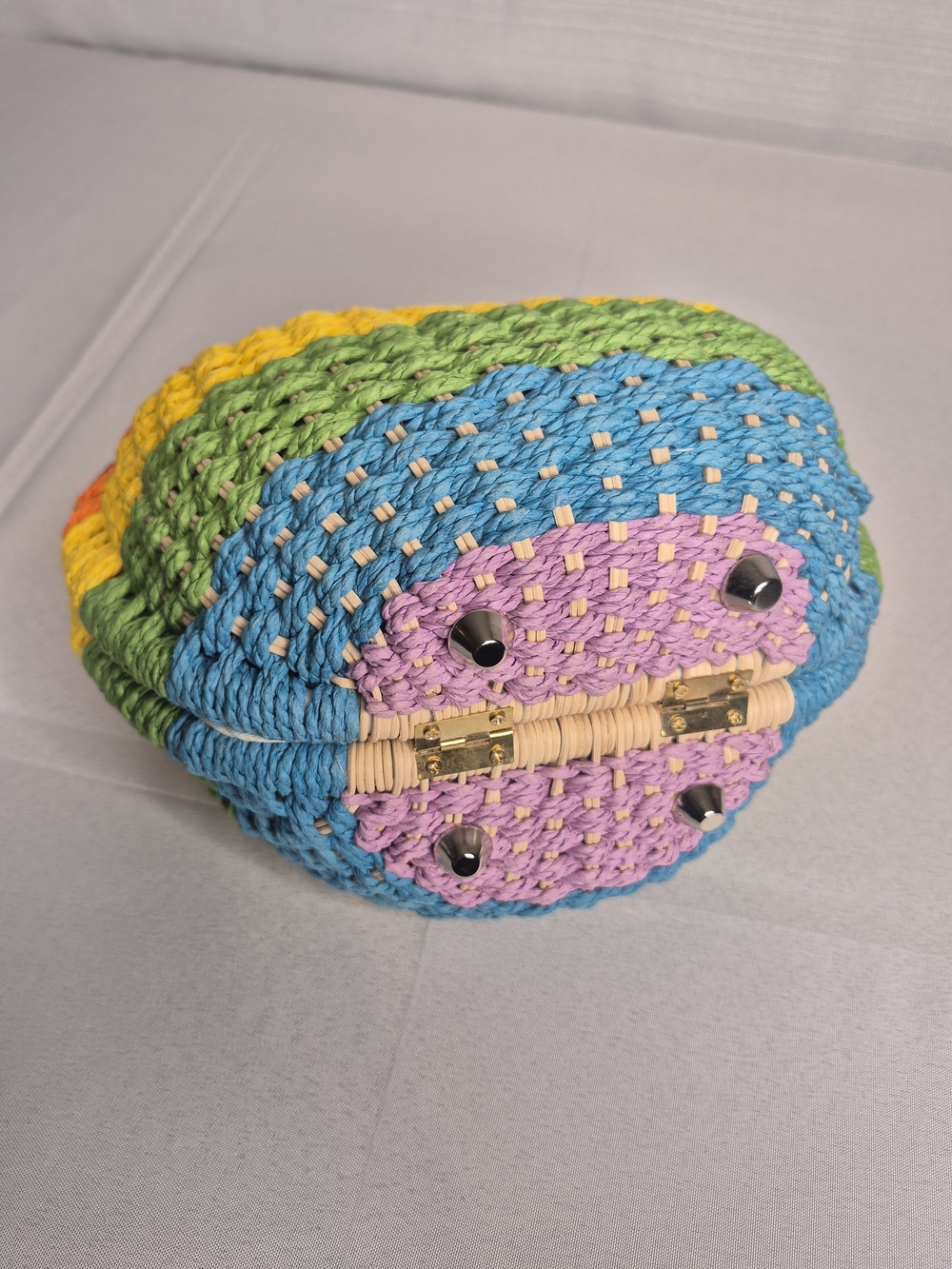 Rainbow Woven Round Tote Bag with Tan Accent NWT - Picture 9 of 13